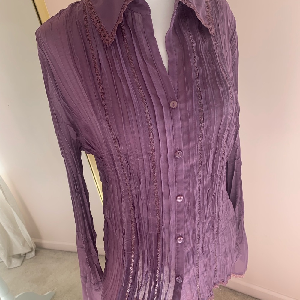 Sheer long sleeve blouse. Whimsical great layering piece. lace details.